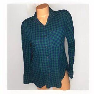 OLD NAVY Sz. Small Blue Navy Green Buffalo Flannel Check Classic Shirt Button up